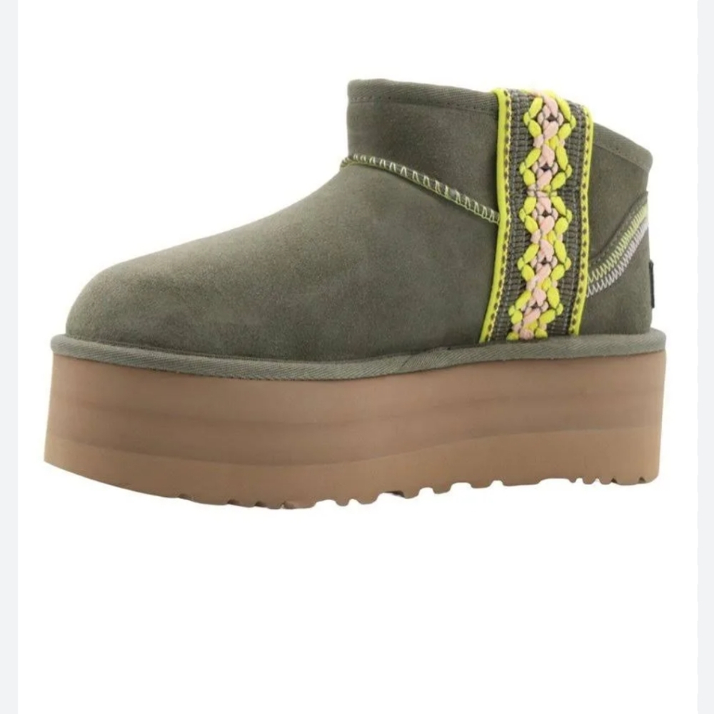UGG CLASSIC ULTRA MINI BRAID PLATFORM BURNT OLIVE SUEDE WOMEN'S‎ BOOTS SIZE 8